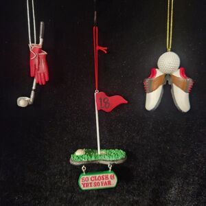 Set 3 Golf Lover Ornaments Shoes Ball Clubs Hole in One Golfer Sport Christmas